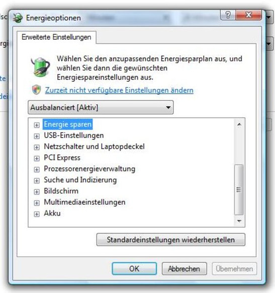 Le opzioni per il risparmio di energia sono notevolmente migliorate rispetto a windows XP