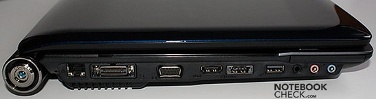 Lato sinistro: alimentazione, LAN, extension port, VGA, HDMI, USB/eSATA, USB, SPDIF, audio-in, audio-out