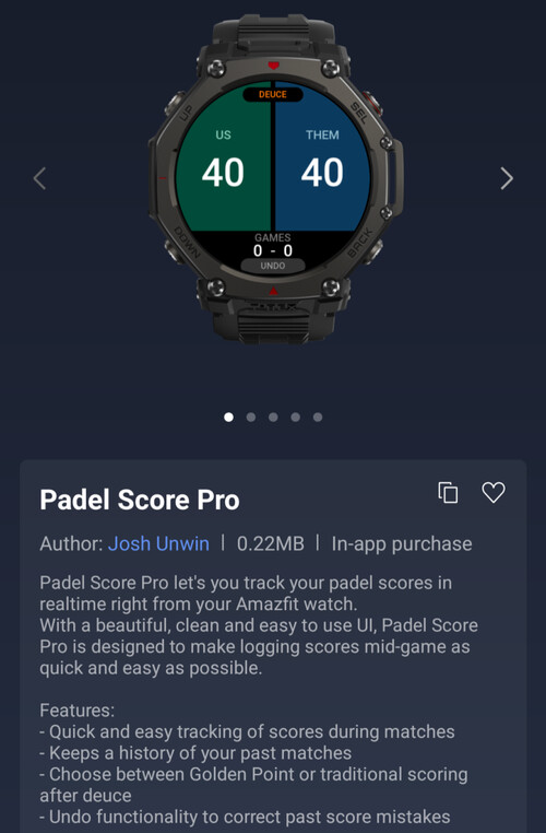 L'app Padel Score Pro Mini per gli smartwatch Amazfit