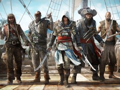 L&#039;artwork di Assassin&#039;s Creed IV: Black Flag raffigura Edward Kenway con la sua ciurma di pirati su una nave (Fonte: Ubisoft)