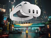 L'auricolare Meta Quest 3 VR mostrato nella Night City di Cyberpunk 2077 (Fonte immagine: Meta, Steam con modifiche)