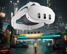 L'auricolare Meta Quest 3 VR mostrato nella Night City di Cyberpunk 2077 (Fonte immagine: Meta, Steam con modifiche)