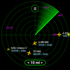 Visualizzazione in stile radar nell’app Flight Scanner