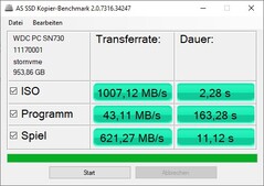 Risultati del benchmark di copia AS SSD