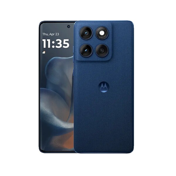 Il Motorola Edge 60 di Gibralatar Sea sembra avere una finitura in tessuto, ma in realtà è in silicone. (Fonte: Motorola)