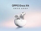 Un’immagine promozionale che mostra gli auricolari Oppo Enco X4 nella variante di colore bianco.