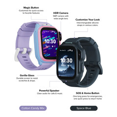 Lo smartwatch myFirst Fone S4 è disponibile nei colori Cotton Candy Mix o Space Blue.