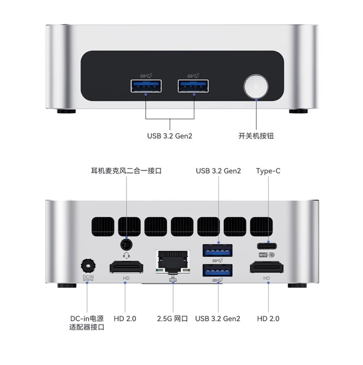Il mini PC Peladn WO5 è dotato di una ricca dotazione di porte, tra cui una porta Ethernet 2,5G.