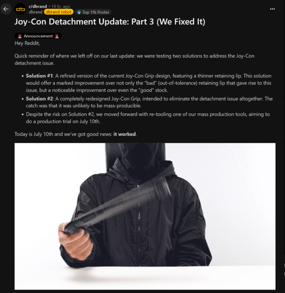 Aggiornamento del redesign della custodia Dbrand Killswitch Switch 2 (Fonte immagine: screenshot, Dbrand subreddit)