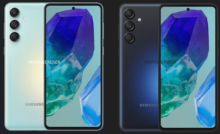 Il presunto prossimo Galaxy M55 in 2 varianti di colore. (Fonte: MSPowerUser)