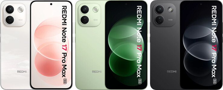 Vista frontale e le tre opzioni di colore del telefono