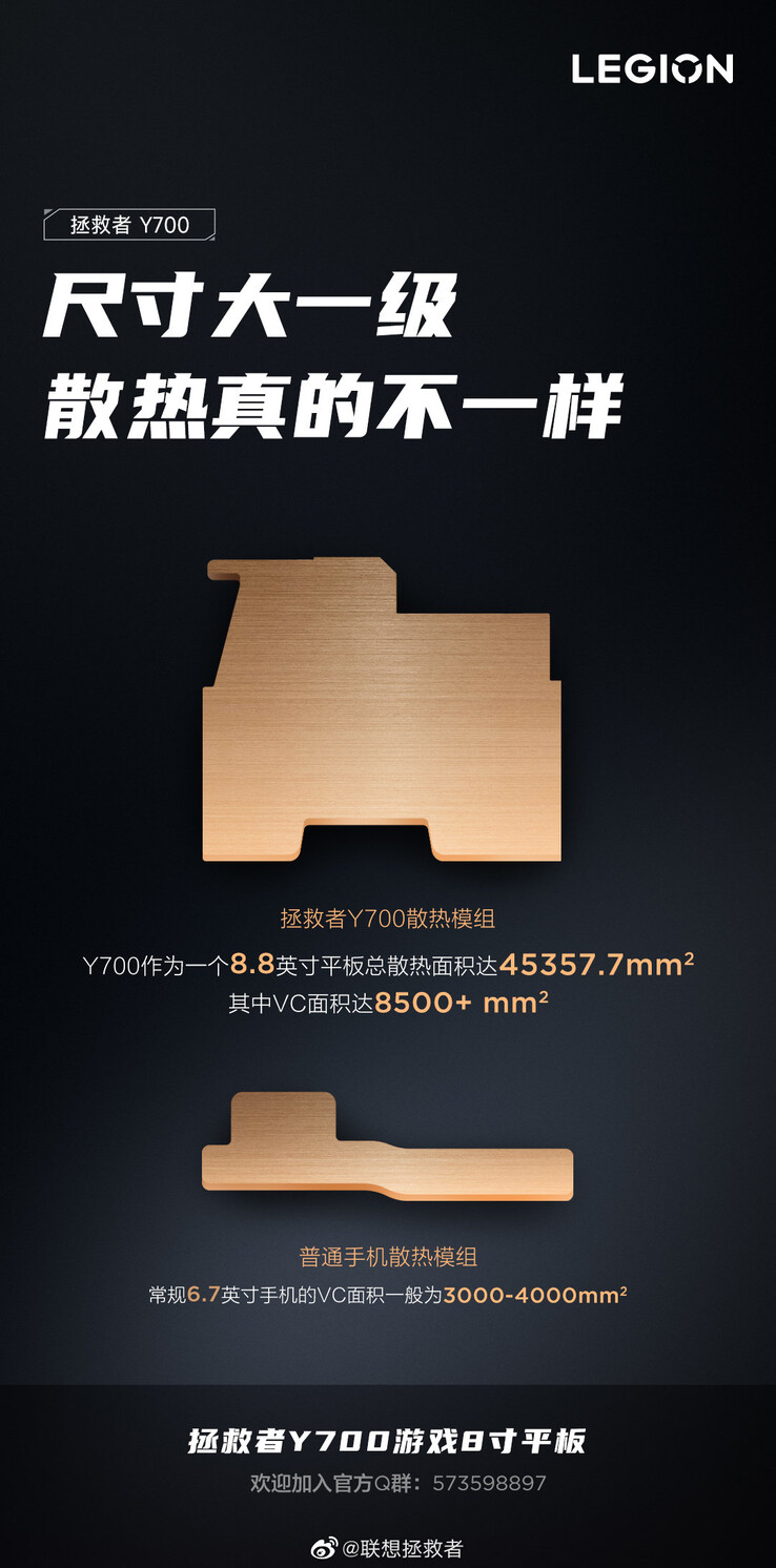 Lenovo confronta la camera di vapore fatta per l'Y700 con quella di un telefono. (Fonte: Lenovo Legion via Weibo)