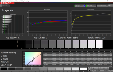 CalMAN scala di grigi (spazio colore target sRGB), profilo colore: delicato, caldo