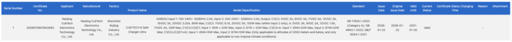 Il filing CQC per il caricatore Cuktech 6 GaN Ultra. (Fonte: Centro di certificazione della qualità cinese)