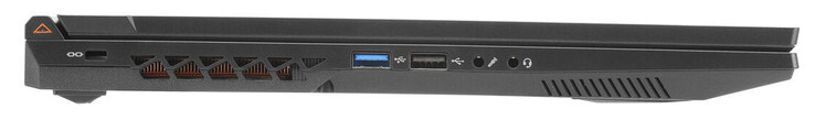 A sinistra: slot per il blocco dei cavi, USB 3.2 gen. 1 (USB-A), USB 2.0 (USB-A), ingresso microfono, jack audio combinato