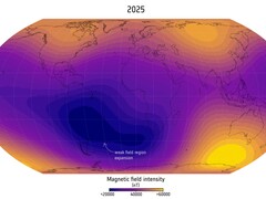 Una rappresentazione dell'Anomalia del Sud Atlantico nel 2025 (Fonte: Finlay, C.C. et al., 2025; ritagliato)