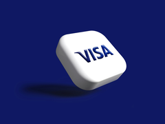 Il logo Visa, stilizzato su uno sfondo blu.