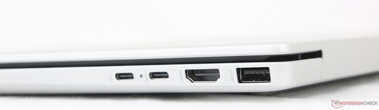 A destra: 2x USB-C con DisplayPort + Power Delivery (10 Gbps), HDMI 2.1, USB-A (10 Gbps)
