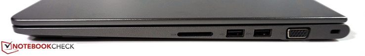 Right side: SD-card reader, USB 2.0, USB 3.0, VGA, Kensington Lock