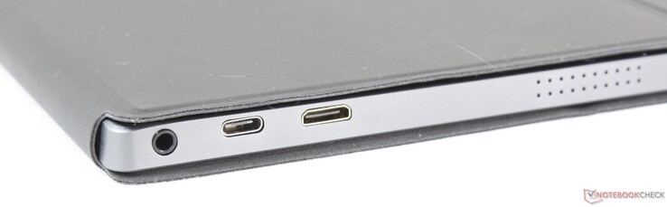 Lato Sinistro: jack cuffie da 3.5 mm, porta alimentazione USB Type-C, Mini-HDMI