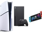 Da sinistra a destra: PS5 Slim, Xbox Serie X, Nintendo Switch. (Fonte immagine: Amazon, modificato)