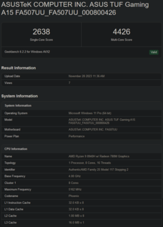 Elenco Geekbench di Ryzen 9 8940H (immagine via Geekbench)