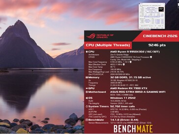 Risultato del benchmark multi-core Cinebench 2026 per la CPU Ryzen 9 9950X3D2.