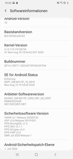 Software del Samsung Galaxy M21