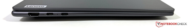 A sinistra: HDMI 2.1, 2x USB-C 4.0 con Thunderbolt 4 (40 GBit/s, DisplayPort modalità ALT 1.4, Power Delivery 3.0)
