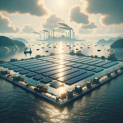Parco solare galleggiante (immagine simbolica: DALL-E AI)