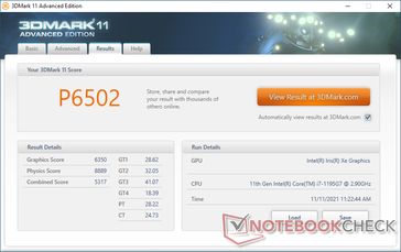 3DMark 11 sul più performante livello di potenza "Up". Si noti il drastico aumento del punteggio della GPU