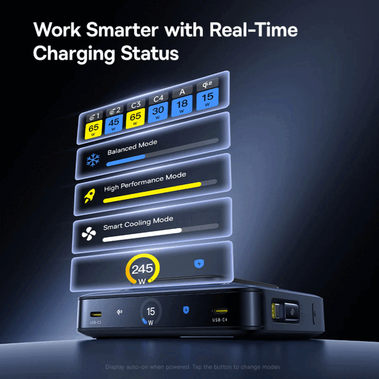 La stazione di ricarica da tavolo Baseus Nomos NH21 6-in-1 GaN dispone di un display LCD da 3 pollici (Fonte: Baseus)