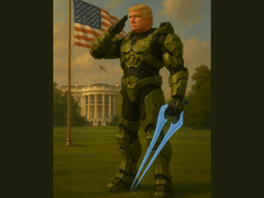 Donald Trump indossa l'armatura Mjolnir di Master Chief (fonte: Casa Bianca su X)
