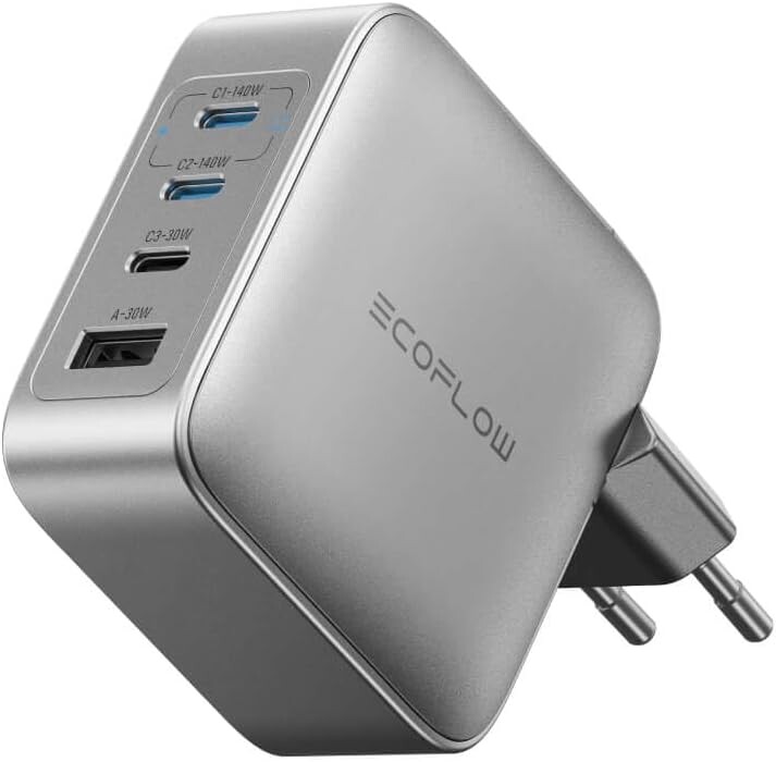 La versione UE del caricatore EcoFlow Rapid Pro (140W, 4 porte, GaN). (Fonte: EcoFlow)