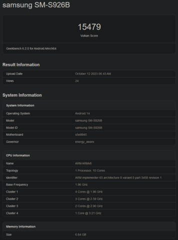 Exynos 2400 Vuklan benchmark (immagine via Geekbench)
