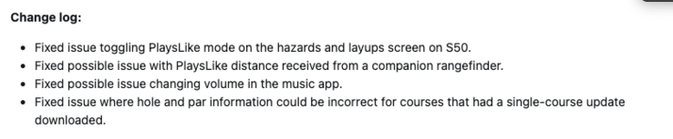 Il registro delle modifiche del software di sistema 8.04 per gli smartwatch Garmin Approach S44 e S50. (Fonte immagine: screenshot dal forum Garmin)