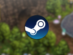 Nella foto: il logo di Steam sovrapposto a una schermata di Wayblazer Dämmerung.
