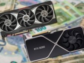 Le schede della serie Radeon RX 6000 e GeForce RTX 30 sono ancora troppo costose. (Fonte immagine: AMD/Nvidia/Unsplash - modificato)