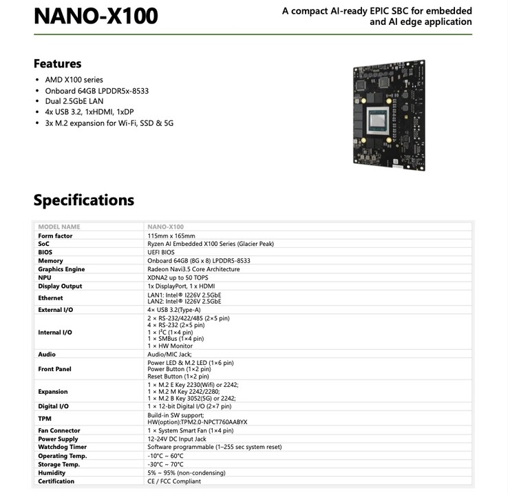 L’SBC Nano-X100 vanta una configurazione I/O davvero notevole.