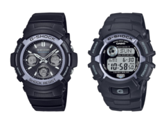 Gli orologi Fire Package 2025 di Casio, l'AWG-M100FP-1A2 (a sinistra) e il GW-2320FP-1A2 (a destra). (Fonte: Casio)