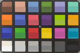 ColorChecker Passport: La metà inferiore di ogni area di colore visualizza il colore di riferimento.