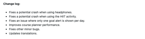 Le note di rilascio per la versione beta 16.37 di Garmin