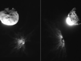 Foto scattate dall'italiana LICIACube dell'asteroide dopo l'impatto (Fonte immagine: NASA, ASI e Università del Maryland; ritagliata)