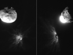 Foto scattate dall&#039;italiana LICIACube dell&#039;asteroide dopo l&#039;impatto (Fonte immagine: NASA, ASI e Università del Maryland; ritagliata)
