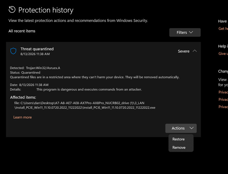 Il file eseguibile segnalato da Windows Defender