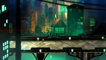Un'immagine che mostra la città di Cloudbank in Transistor.