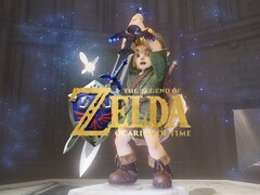 Banner per il remake di Zelda: Ocarina of Time che mostra Link con la Master Sword in mano
