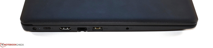 Lato sinistro: connettore di alimentazione, USB 3.1 Type-C Gen 1, HDMI, RJ45 Ethernet, USB 3.0 Type-A, jack da 3,5 mm