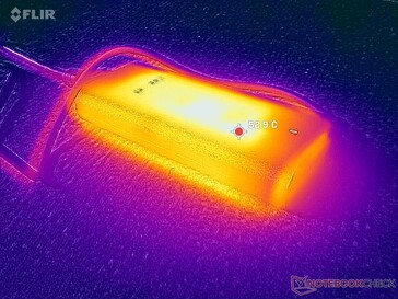 L'adattatore CA raggiunge oltre 53 C quando si utilizzano carichi impegnativi
