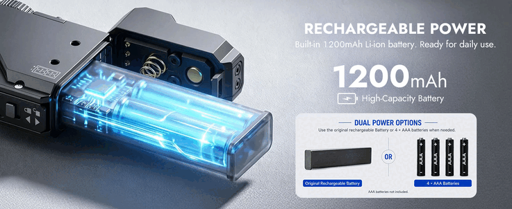 La batteria può essere rimossa e sostituita con pile AAA.